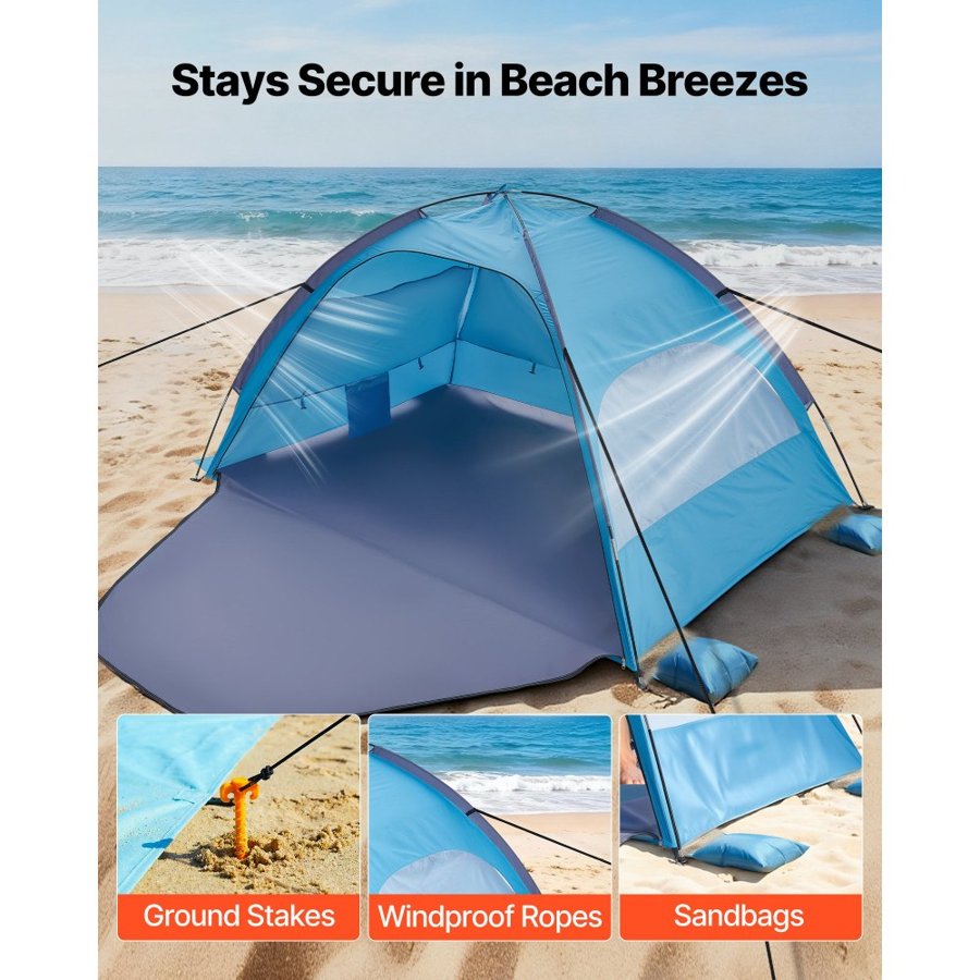 VEVOR 4 Person Beach Tent – UPF 50+, 106" x 66" x 59"