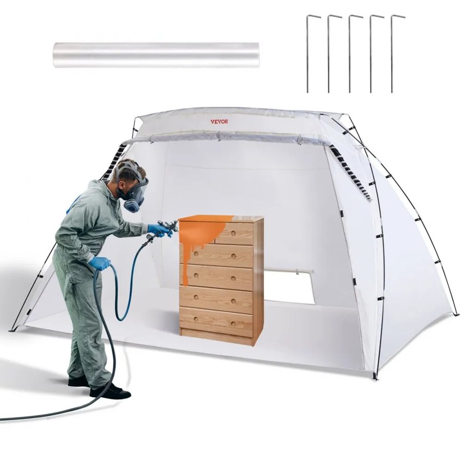 VEVOR Spray Paint Shelter, 3.0m x 2.1m x 1.8m Portable Spray Paint Tent with Built-In Floor & Mesh Screen, Foldable Pop Up Paint Booth for Furniture Large DIY Hobby Tool Painting Station