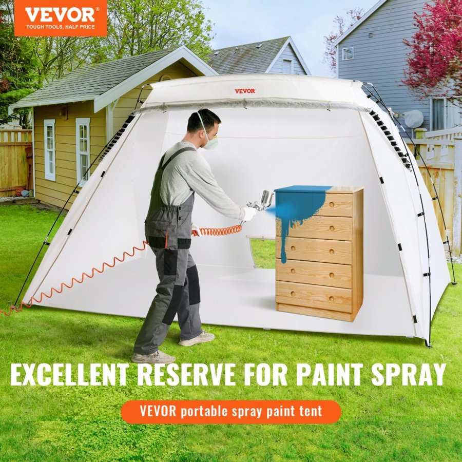 VEVOR Spray Paint Shelter, 3.0m x 2.1m x 1.8m Portable Spray Paint Tent with Built-In Floor & Mesh Screen, Foldable Pop Up Paint Booth for Furniture Large DIY Hobby Tool Painting Station