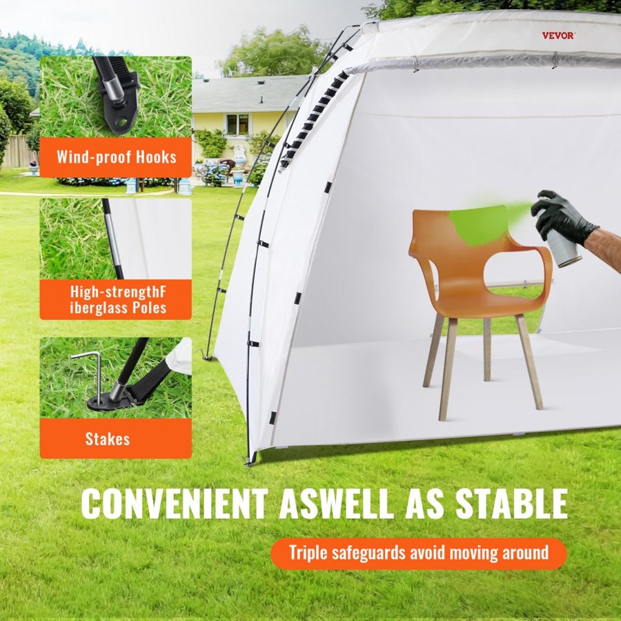 VEVOR Spray Paint Shelter, 3.0m x 2.1m x 1.8m Portable Spray Paint Tent with Built-In Floor & Mesh Screen, Foldable Pop Up Paint Booth for Furniture Large DIY Hobby Tool Painting Station