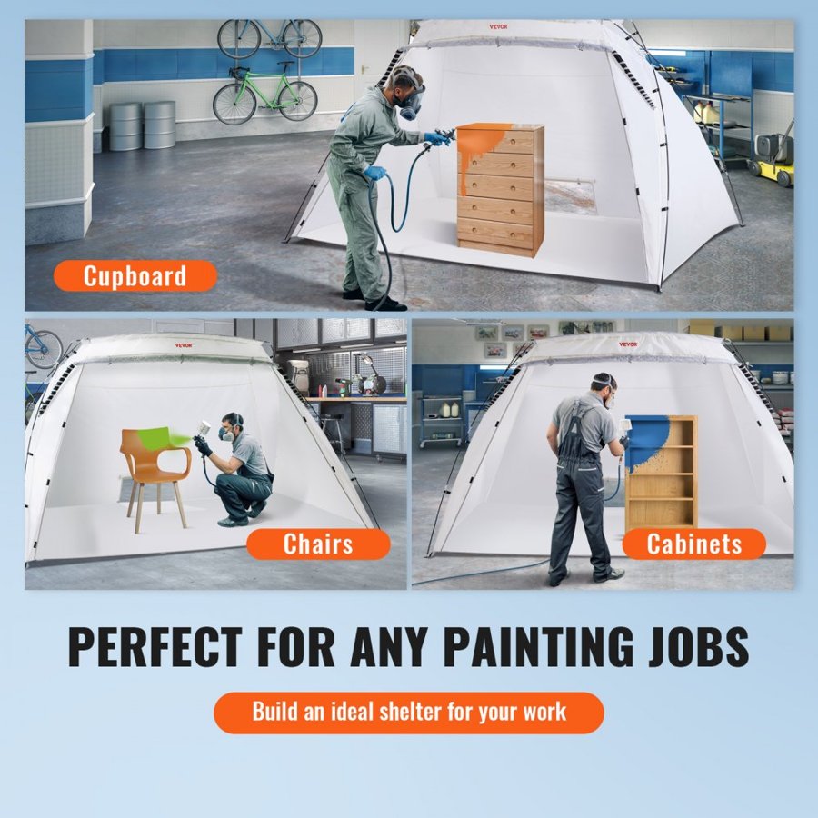 VEVOR Spray Paint Shelter, 3.0m x 2.1m x 1.8m Portable Spray Paint Tent with Built-In Floor & Mesh Screen, Foldable Pop Up Paint Booth for Furniture Large DIY Hobby Tool Painting Station