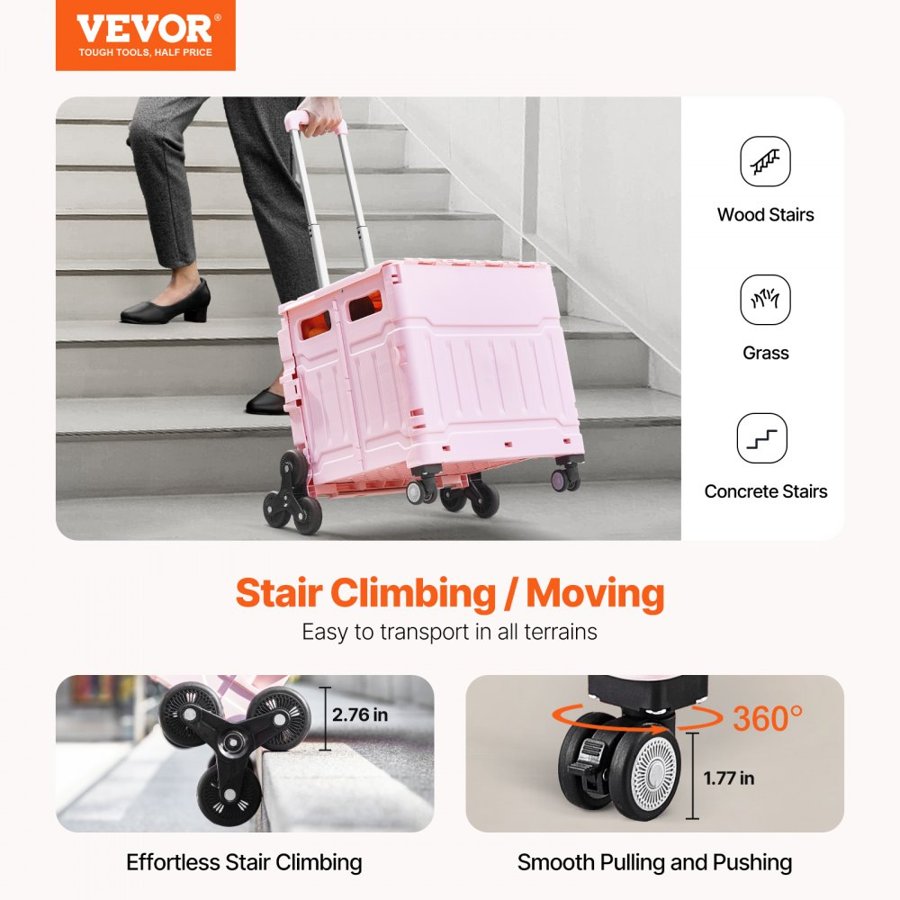 VEVOR Folding Utility Cart Portable Rolling Crate – 65L