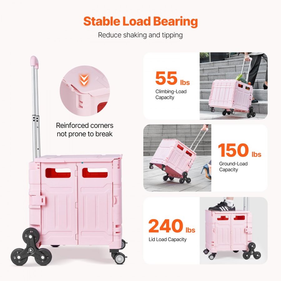 VEVOR Folding Utility Cart Portable Rolling Crate – 65L