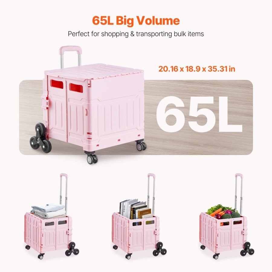 VEVOR Folding Utility Cart Portable Rolling Crate – 65L
