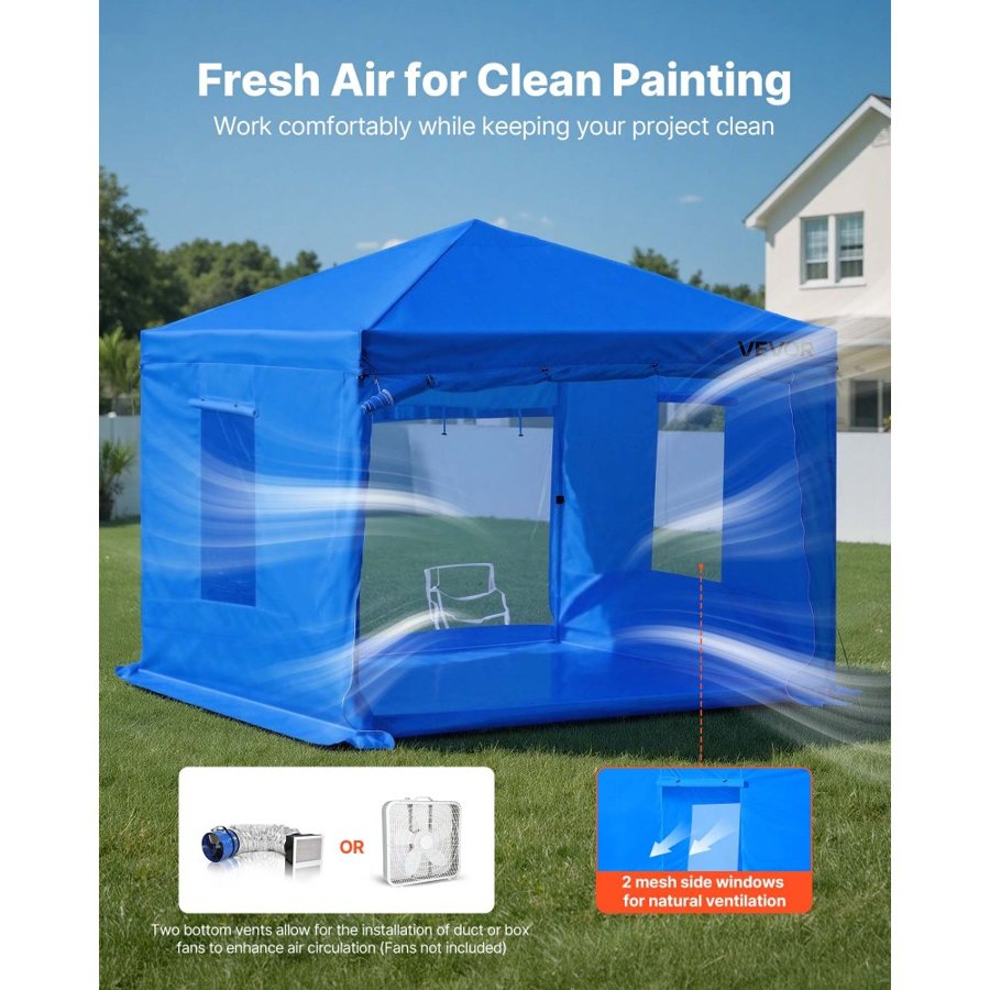 VEVOR Portable Paint Booth Tent, 2930 x 2930 x 1810mm Portable Garage Spray Tent, Waterproof Spray Booth with Foldable Frame Design & 2 Mesh Side Windows for Auto Parts, Furniture, Motorcycle