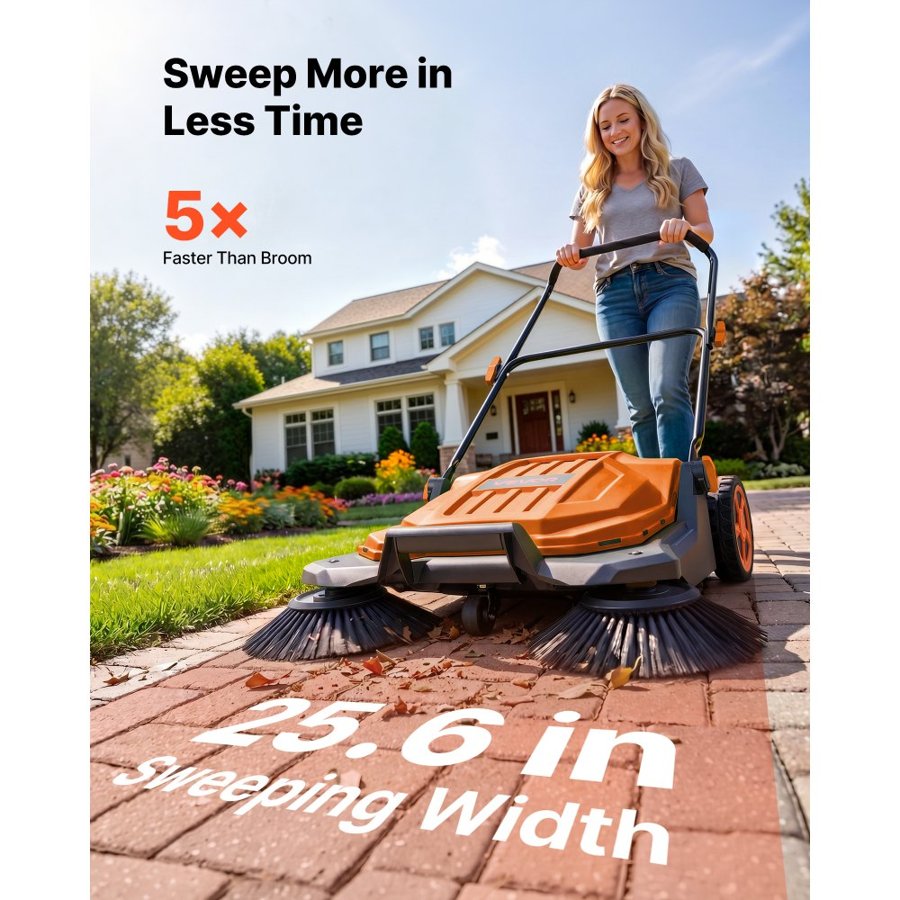 VEVOR Manual Push Floor Sweeper – 650mm, 18.9L, Foldable