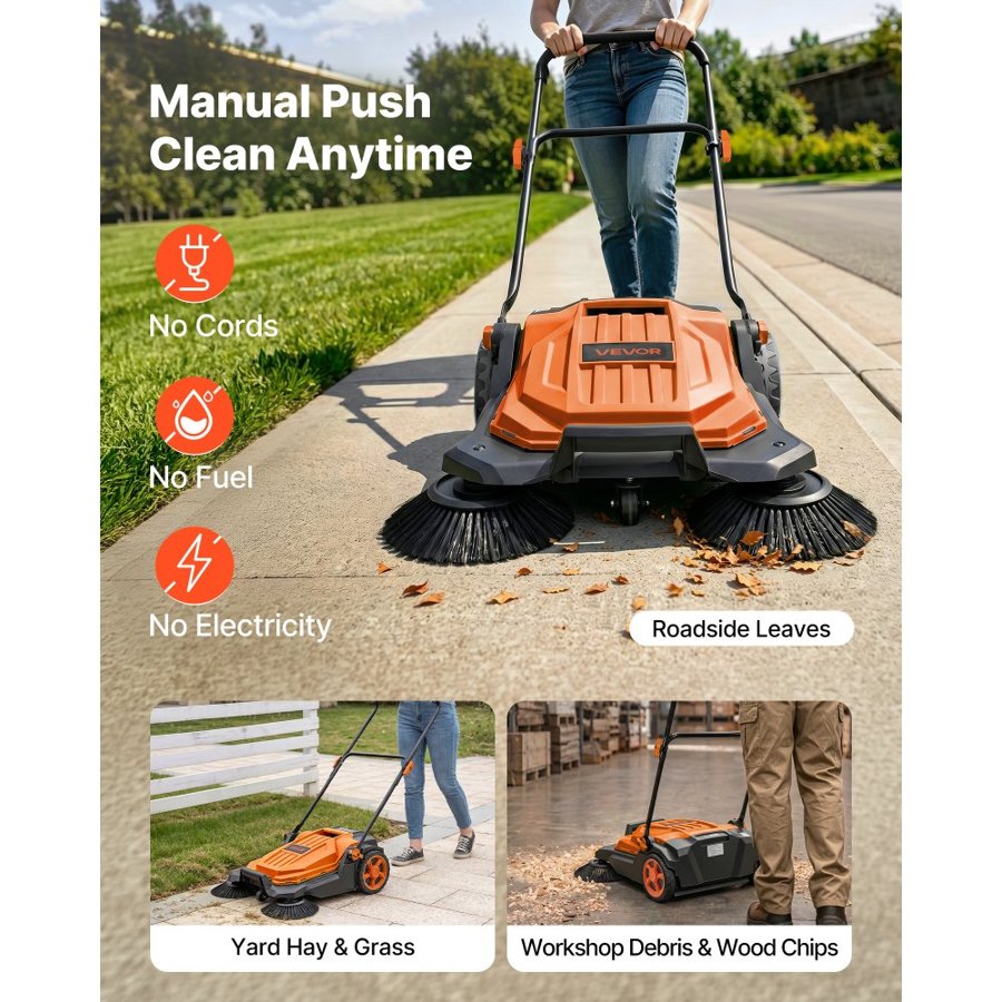 VEVOR Manual Push Floor Sweeper – 650mm, 18.9L, Foldable
