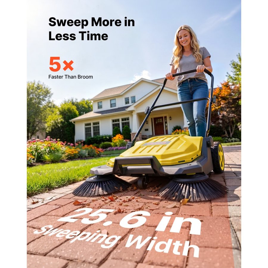 VEVOR Walk Behind Hand Push Floor Sweeper – 650mm, 18.9L