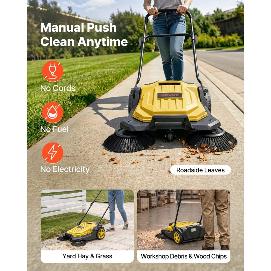 VEVOR Walk Behind Hand Push Floor Sweeper – 650mm, 18.9L
