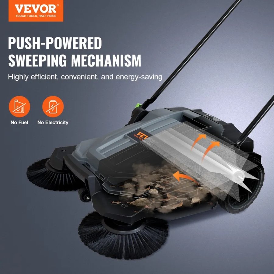 VEVOR Push Floor Sweeper – 25.6" Width, 5-Gallon Container