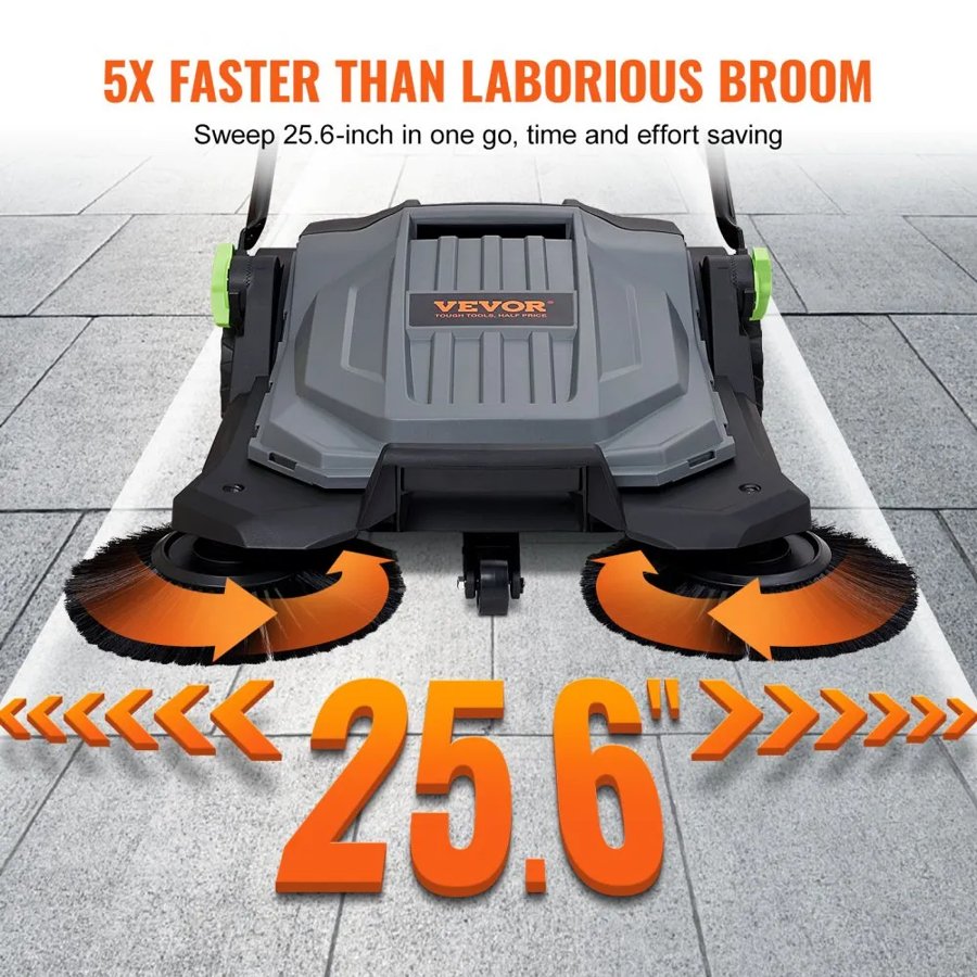 VEVOR Push Floor Sweeper – 25.6" Width, 5-Gallon Container