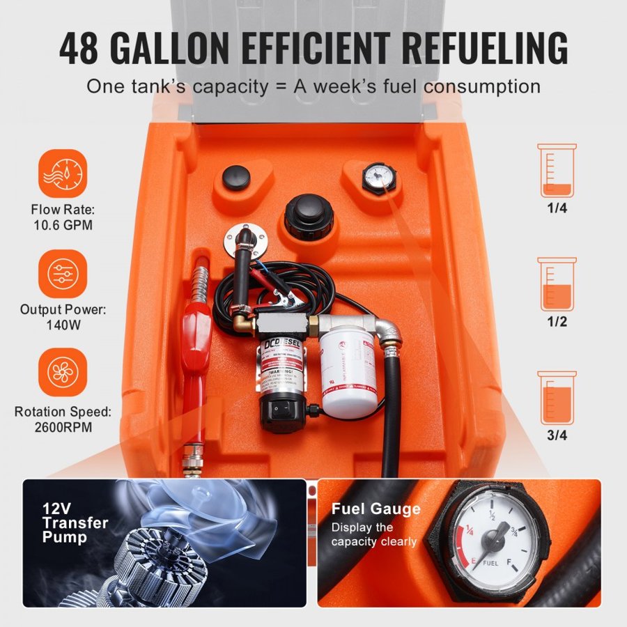 VEVOR Portable Diesel Tank with Pump – 48 Gal, 10.6 GPM