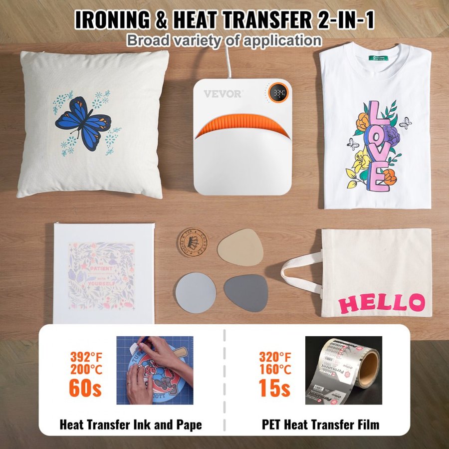 VEVOR Heat Press 30.5 cm x 25.4 cm Portable Easy Press Sublimation Transfer DIY T-shirt