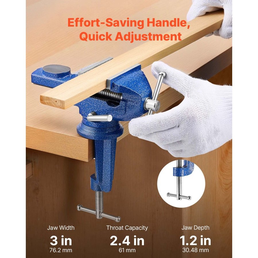 VEVOR Workbench Vice Grip – 3 Inch, 360° Swivel, Cast Iron