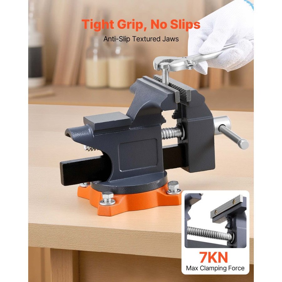 VEVOR Bench Vise Portable – 4.5" Jaw, 270° Swivel, Cast Iron