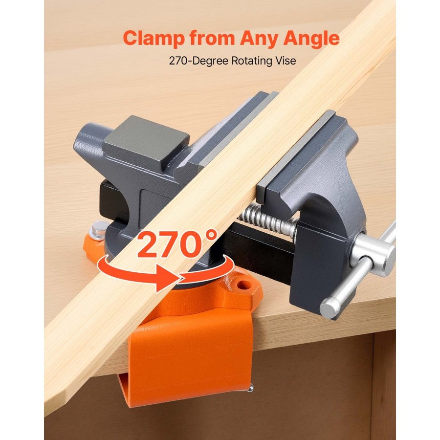 VEVOR Bench Vise Portable – 4.5" Jaw, 270° Swivel, Cast Iron