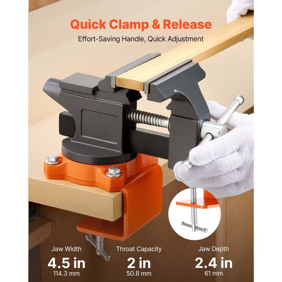 VEVOR Bench Vise Portable – 4.5" Jaw, 270° Swivel, Cast Iron