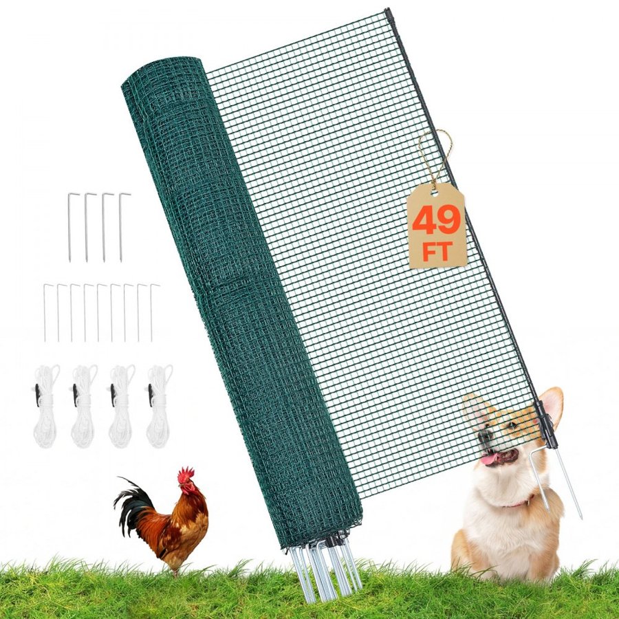 VEVOR Plastic Temporary Fence – 1.2 x 15 m Mesh with 9 Posts