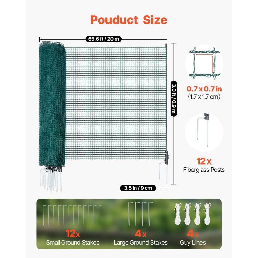 VEVOR Temporary Plastic Fencing – 20m Safety Mesh & 12 Posts
