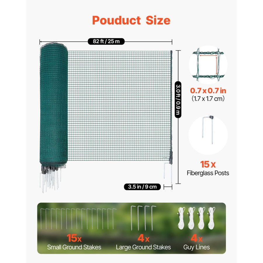 VEVOR Plastic Temporary Fencing – 25 m Barrier & 15 Posts