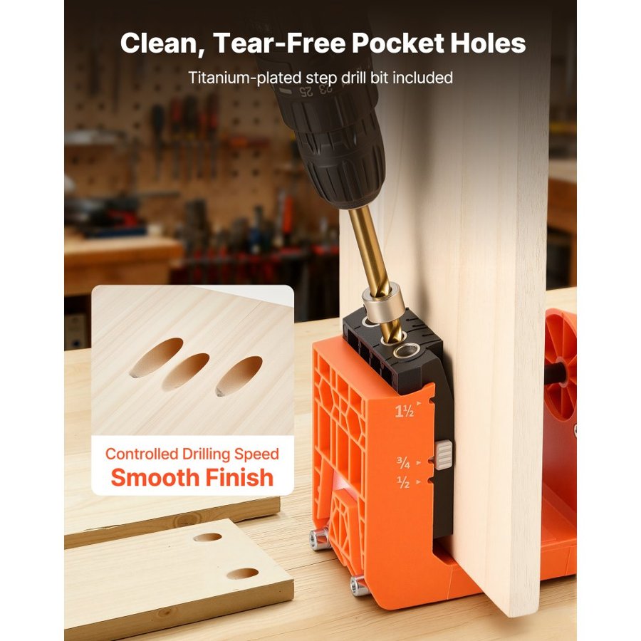 VEVOR Pocket Hole Jig Kit – 1/2", 3/4", 1-1/2", 260 Screws
