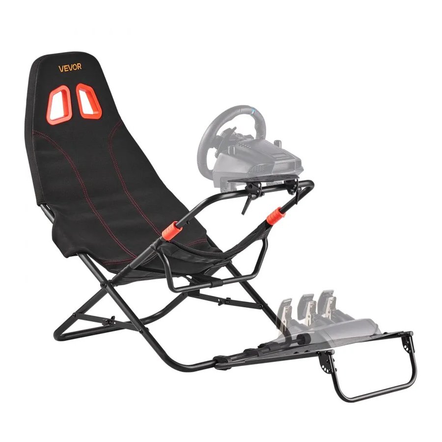 VEVOR Portable Racing Wheel Stand, Foldable & Adjustable Steering Sim Wheel Stand, 470 mm Seat Inner Width, Compatible with Logitech G923/G920/G29, Thrustmaster T248P, Fanatec, Hori, Mad Catz, Black