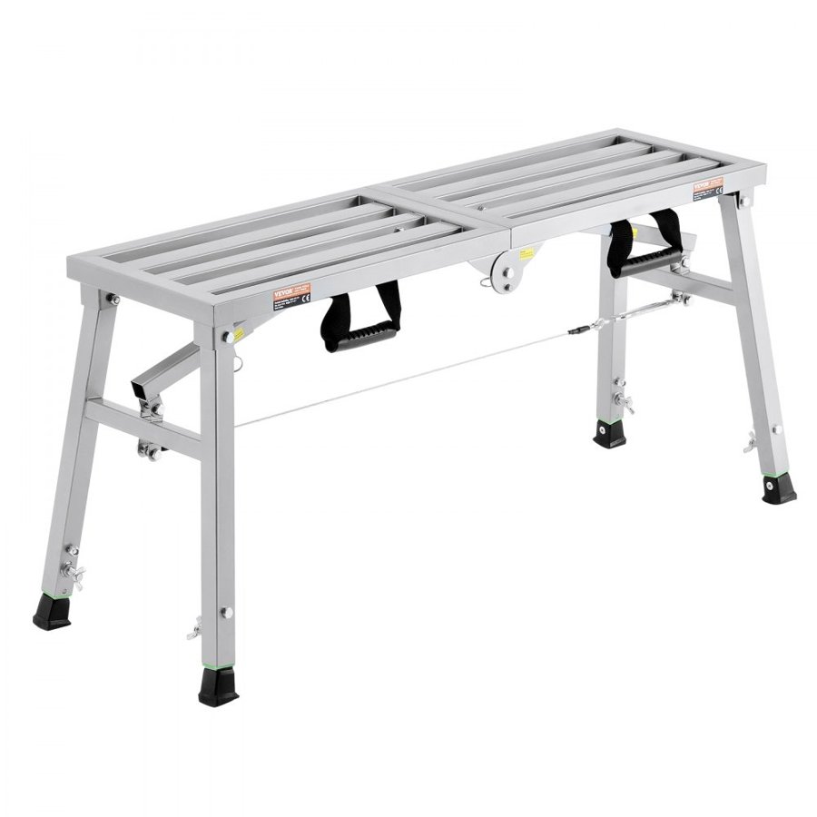 VEVOR Work Platform, 3 Gear Adjustable Height, Folding Alloy Steel Step Ladder, Portable Scaffolding Platform, 400 lb Load Capacity, Non-Slip Rubber Feet, Drywall Painting Stool, for Cleaning &Washing