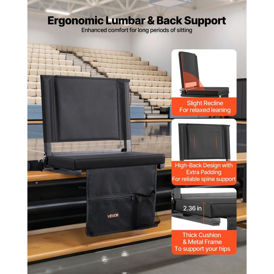 VEVOR Bleacher Seat with Back Support – 95°, 600D, 17 Inch