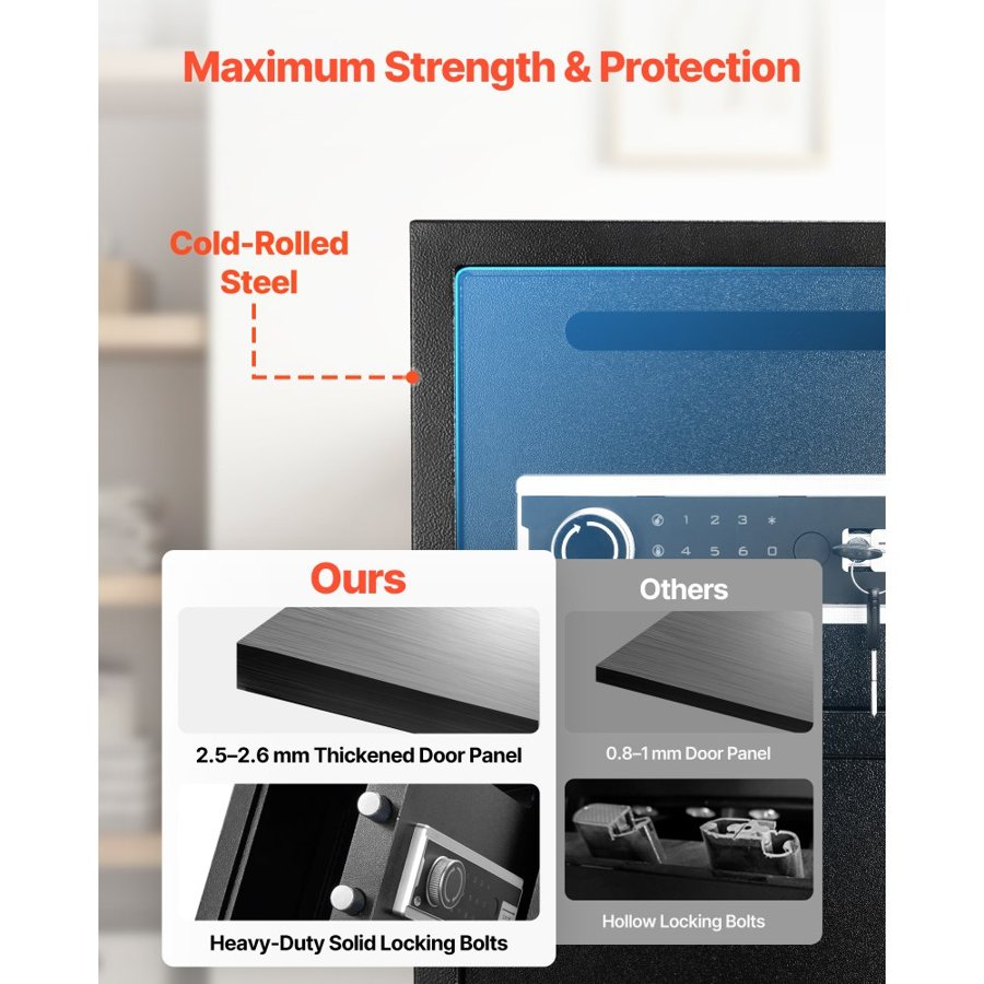 VEVOR Double Door Safe Box, 93.45 L, Heavy Duty Home Safe with Electronic Keypad, Anti-Theft, Digital Safety Lock Box with Key, Drop Slot, for Money, Firearm, Jewelry, Document, Valuables, Black, Self-assembly required