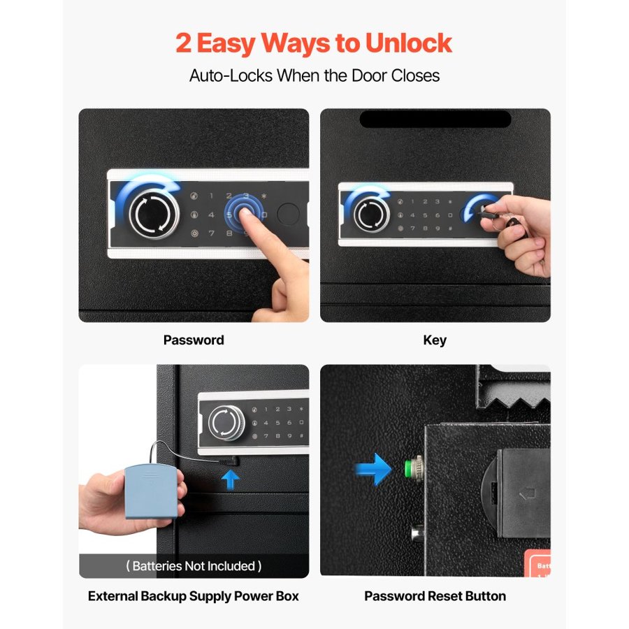 VEVOR Double Door Safe Box, 93.45 L, Heavy Duty Home Safe with Electronic Keypad, Anti-Theft, Digital Safety Lock Box with Key, Drop Slot, for Money, Firearm, Jewelry, Document, Valuables, Black, Self-assembly required