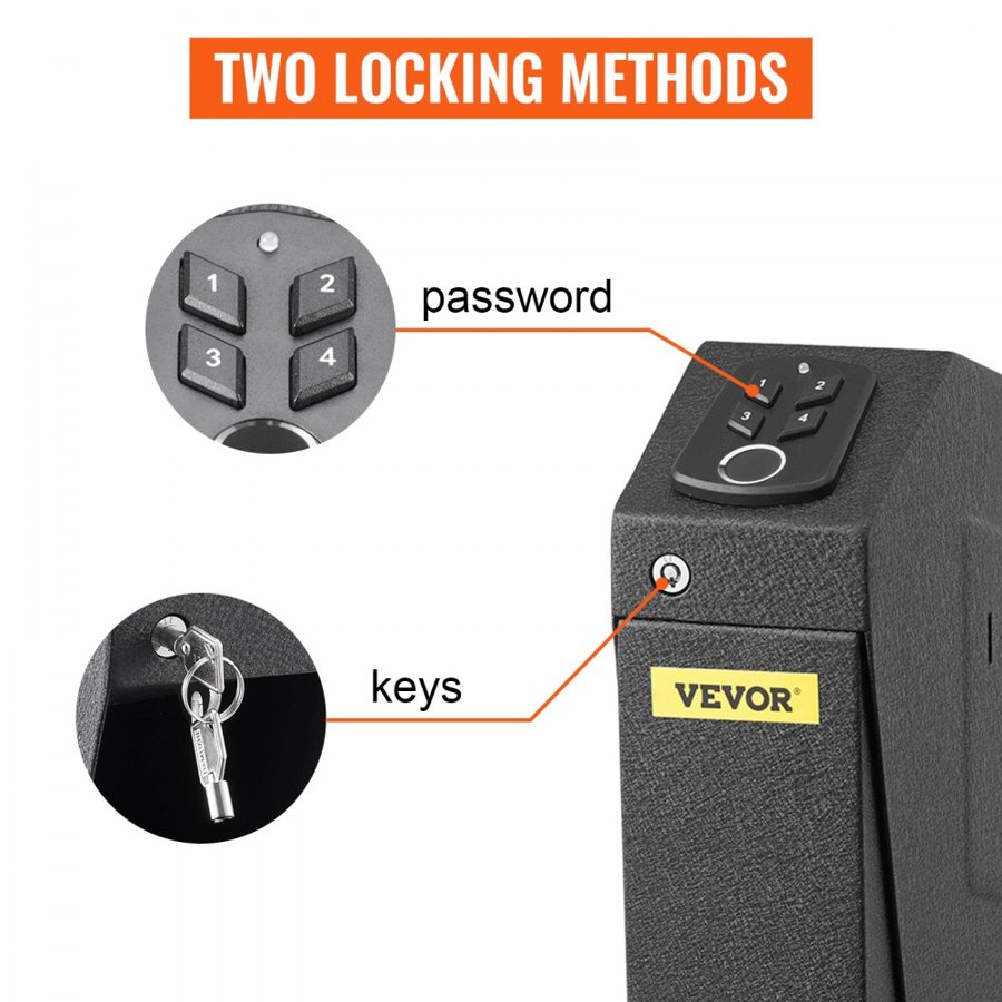 VEVOR Fingerprint Pistol Safe – Steel Build, 120 Prints