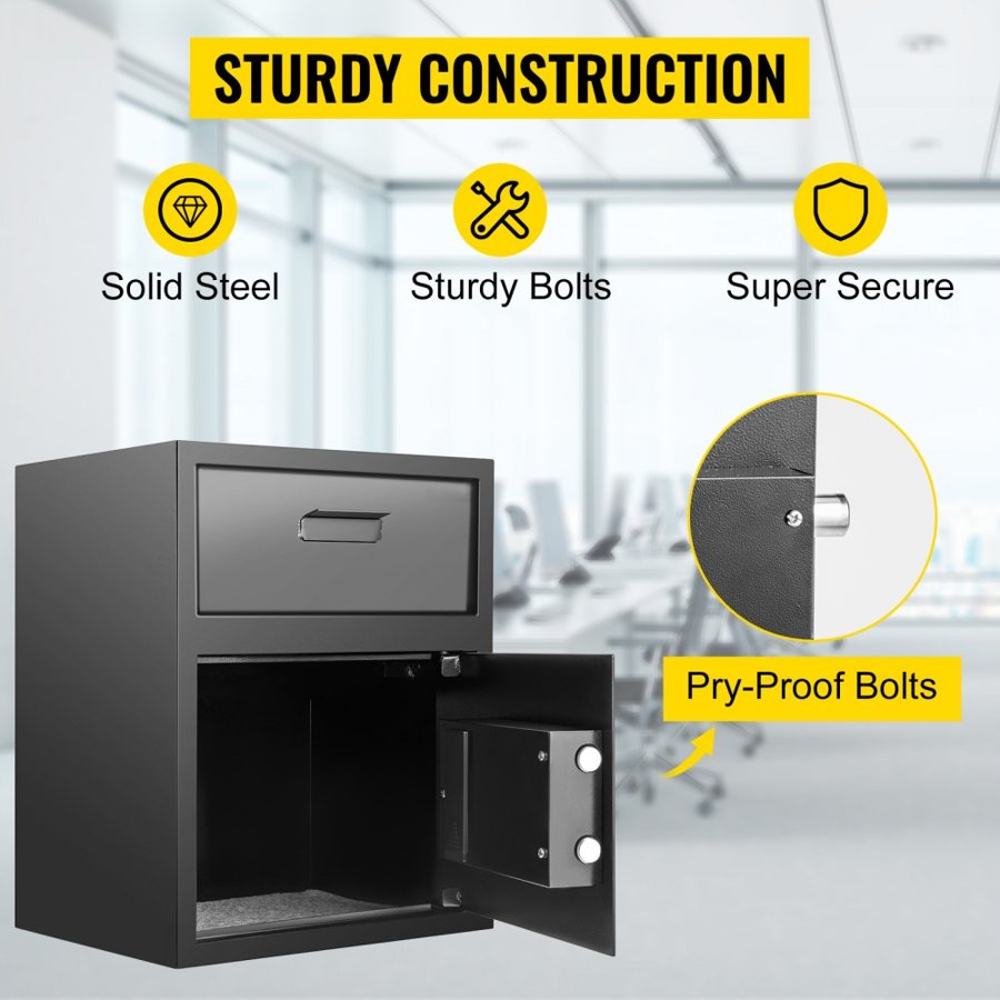 VEVOR Digital Depository Safe 48 L Electronic Code Lock, Deposit Safe with Two Emergency Keys and Deposit Slot, Restaurant Safe Made of Carbon Steel, Depository Box for Home, Hotel and Office