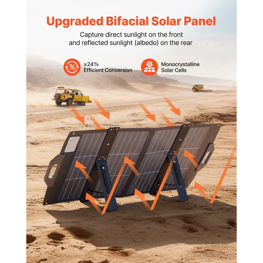 VEVOR 100W Bifacial Solar Panel – 24%, -10°C to 65°C Temp
