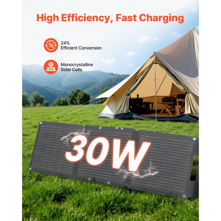 VEVOR 30W Foldable Solar Panel – 16BB N-Type, 24% Efficiency