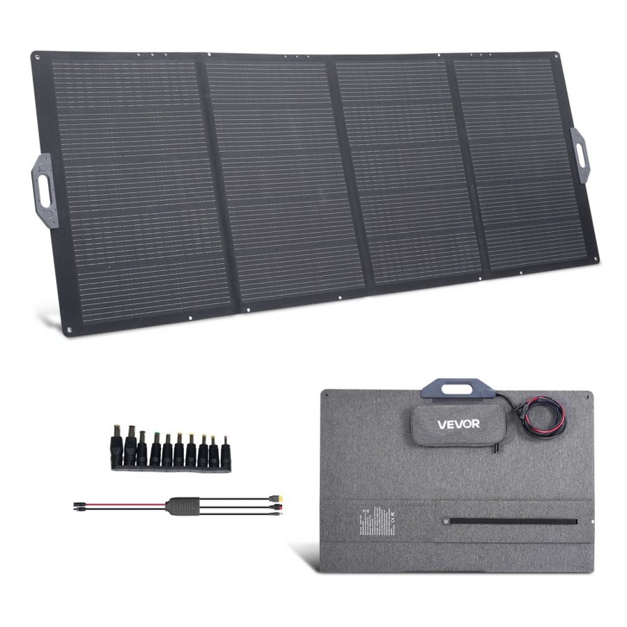 VEVOR 400W Foldable Solar Panel, 24% High-Efficiency Portable Monocrystalline Solar Panel Charger with MC4 Output & 10-in-1 DC Adapter, IP67 Waterproof for Power Stations, Camping, Hiking Trips