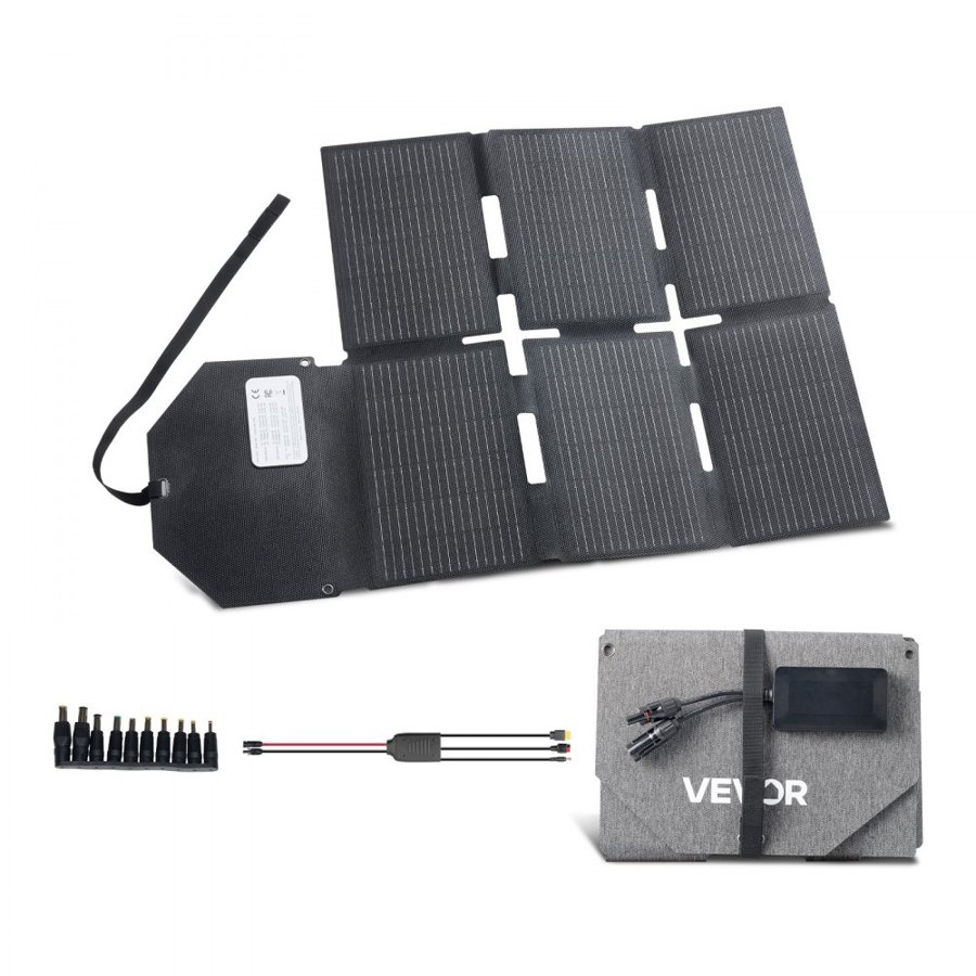 VEVOR 60W Foldable Solar Panel Charger, 16BB N-Type Monocrystalline Solar Panel 24% Efficiency, Lightweight Portable with MC4 Output, Type-C, USB-A & DC Ports for Power Stations Camping Hiking
