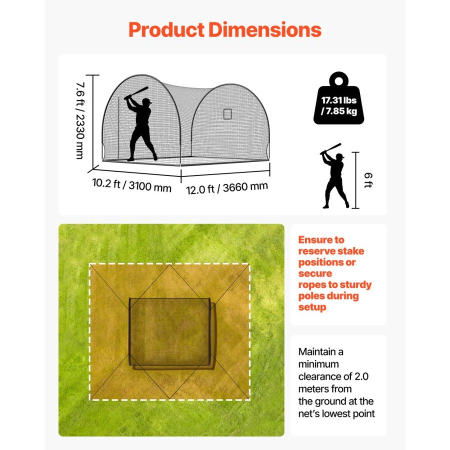 VEVOR Baseball Batting Cage – 12 × 10.2 × 7.6FT Training Net