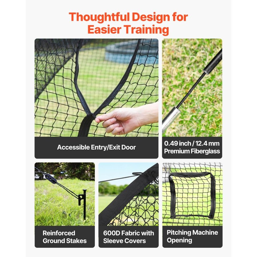 VEVOR Baseball Batting Cage, 6780 x 3700 x 2400mm Freestanding Portable Batting Cage, Hitting Cages with 4-Ply Knotless Polyester & Pitching Machine Opening, Battings Cages Netting for Indoor Outdoor