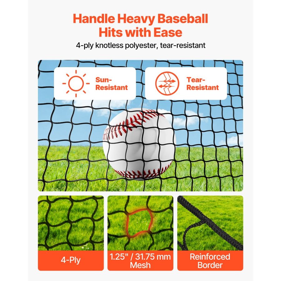 VEVOR Baseball Batting Cage, 10058 x 3660 x 3000mm Freestanding Portable Batting Cage, Hitting Cages with 4-Ply Knotless Polyester & Pitching Machine Opening, Battings Cages Netting for Indoor Outdoor