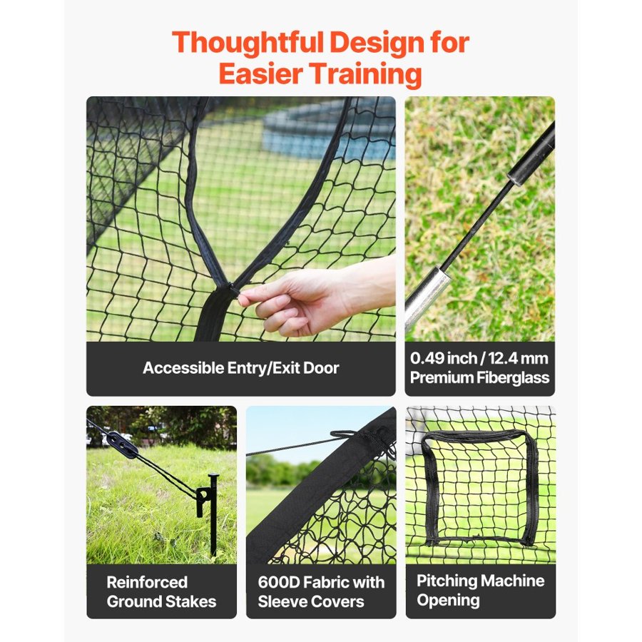 VEVOR Baseball Batting Cage, 10058 x 3660 x 3000mm Freestanding Portable Batting Cage, Hitting Cages with 4-Ply Knotless Polyester & Pitching Machine Opening, Battings Cages Netting for Indoor Outdoor