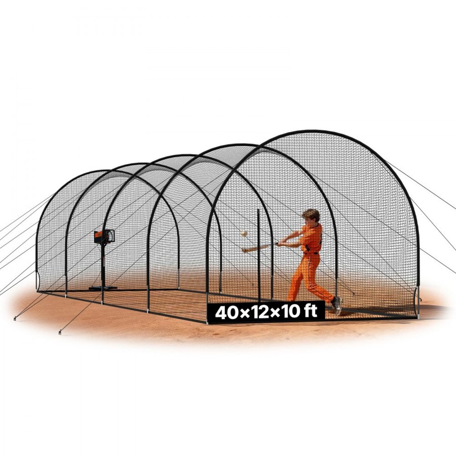 VEVOR Baseball Batting Cage, 12200 x 3700 x 3050mm Freestanding Portable Batting Cage, Hitting Cages with 4-Ply Knotless Polyester & Pitching Machine Opening, Battings Cages Netting for Indoor Outdoor
