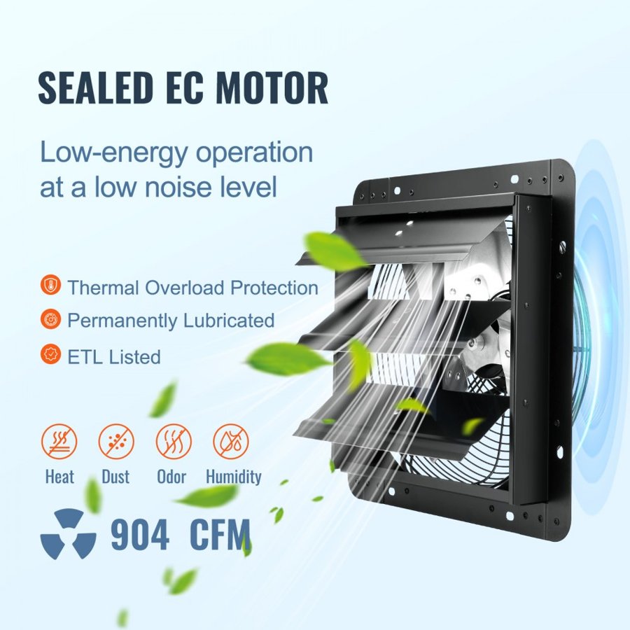 VEVOR Wall Mount Attic Fan – 12", 904 CFM, 40W EC Motor