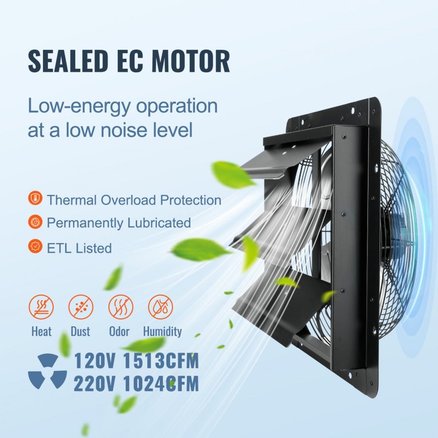 VEVOR 14 Inch Attic Fan – 1024 CFM, Variable Speed, EC Motor