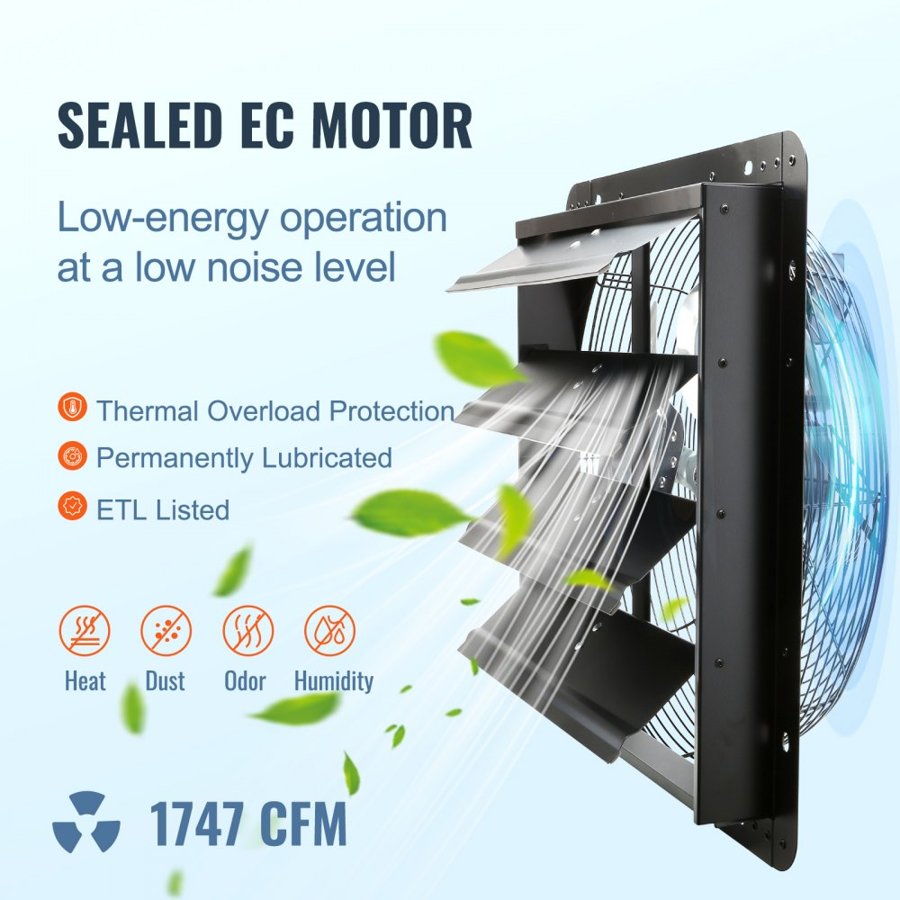 VEVOR Variable Speed Shutter Exhaust Fan – 406mm, 1747 CFM