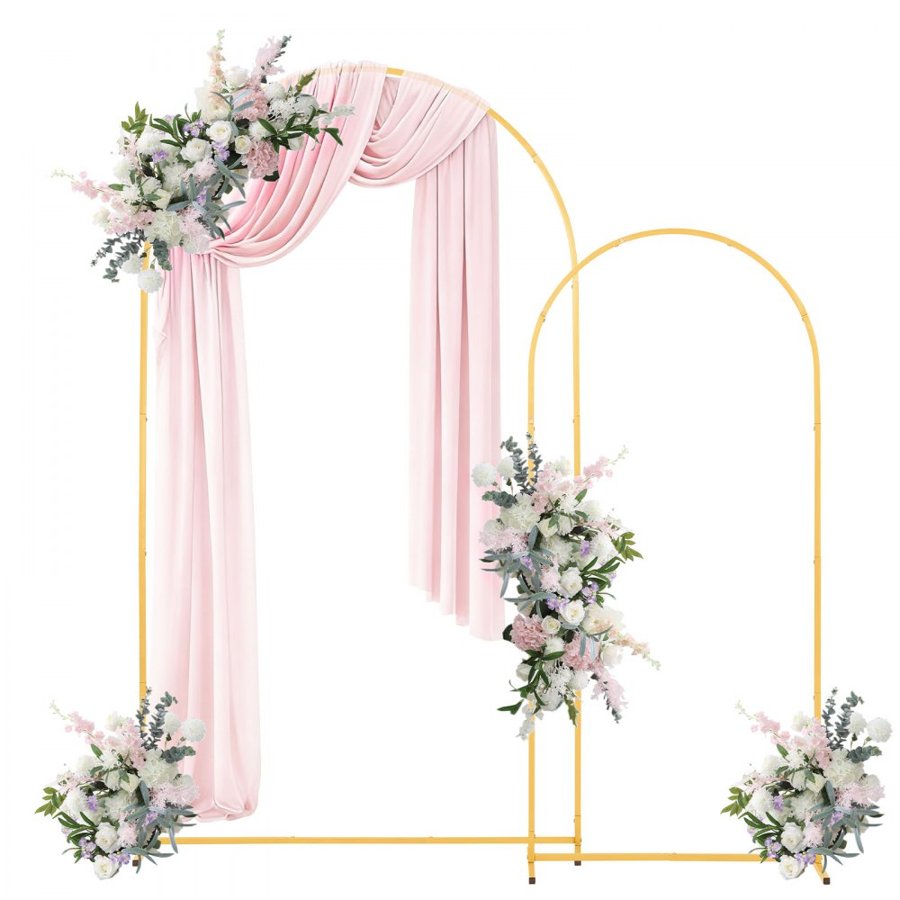 VEVOR Arch Backdrop Stand, Set of 2, 2.2 m and 1.8 m, Stable Structure, Easy Assembly, Gold Metal Arch Backdrop Stand for Wedding, Birthday Party, Graduation, Celebration, and Ceremony Decoration
