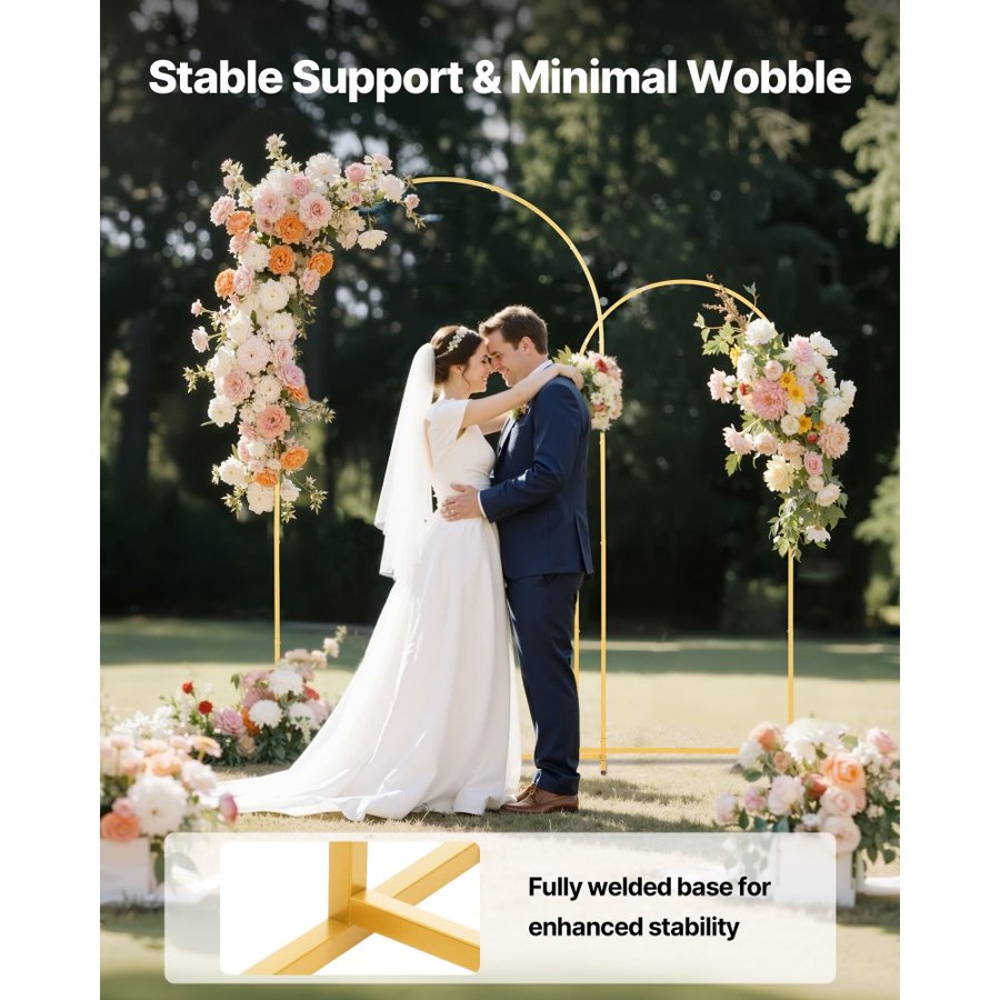 VEVOR Arch Backdrop Stand, Set of 2, 2.2 m and 1.8 m, Stable Structure, Easy Assembly, Gold Metal Arch Backdrop Stand for Wedding, Birthday Party, Graduation, Celebration, and Ceremony Decoration