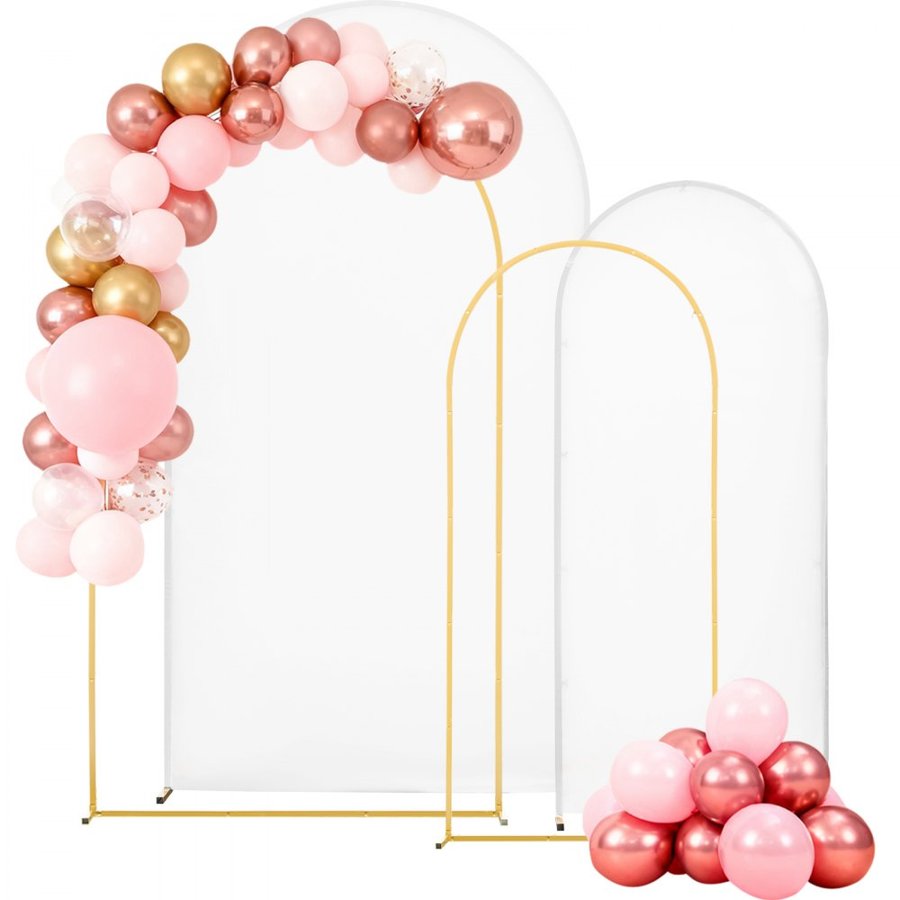VEVOR Arch Backdrop Stand, Set of 2, 2.2 m and 1.8 m, Stable Structure, Easy Assembly, Gold Metal Arch Backdrop Stand with Cover for Wedding, Birthday Party, Celebration, and Ceremony Decoration