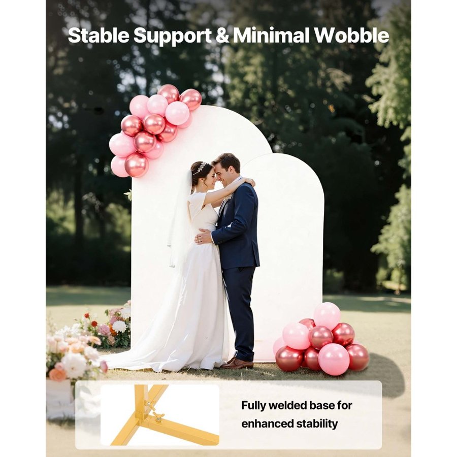 VEVOR Arch Backdrop Stand, Set of 2, 2.2 m and 1.8 m, Stable Structure, Easy Assembly, Gold Metal Arch Backdrop Stand with Cover for Wedding, Birthday Party, Celebration, and Ceremony Decoration