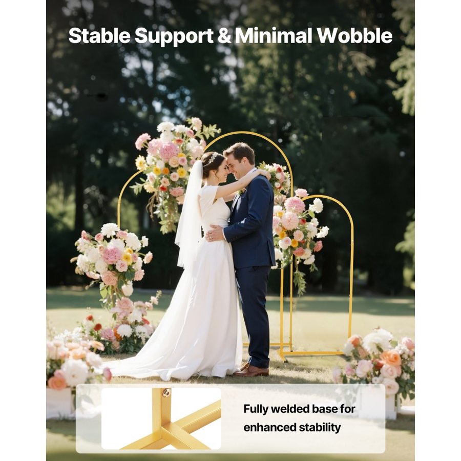 VEVOR Arch Backdrop Stand, Set of 3, 1.8/1.5/1.2 m, Stable Structure, Easy Assembly, Gold Metal Arch Backdrop Stand for Wedding, Birthday Party, Graduation, Celebration, and Ceremony Decoration