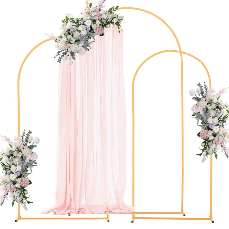 VEVOR 3 Piece Arch Backdrop Stand – 7.2/6.6/6 ft Gold Set